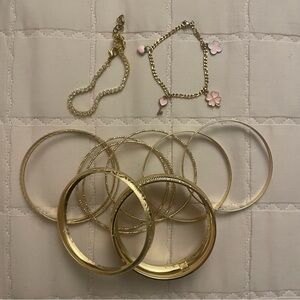 Gold Bangles + Gold & Pink Bracelet Set